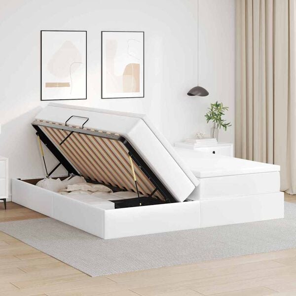 vidaXL Cama con almacenamiento y colch&oacute;n 200 x 200 cm Cuero sint&eacute;tico