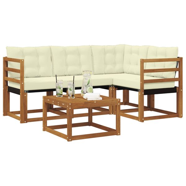 vidaXL Conjunto de sof&aacute;s de exterior con coj&iacute;n 5 pcs Natural y Crema