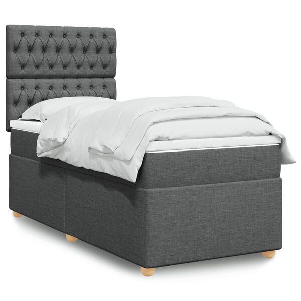 vidaXL Cama box spring con colch&oacute;n tela gris oscuro 90x190 cm
