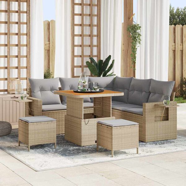 vidaXL Conjunto de sof&aacute;s de jard&iacute;n con coj&iacute;n 9 pcs Beige y Gris Claro