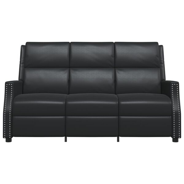 vidaXL Sillón reclinable de masaje de 3 plazas cuero sintético negro