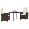 vidaXL Conjunto de Comedor de Jard&iacute;n 3 pcs Marr&oacute;n rat&aacute;n sint&eacute;tico