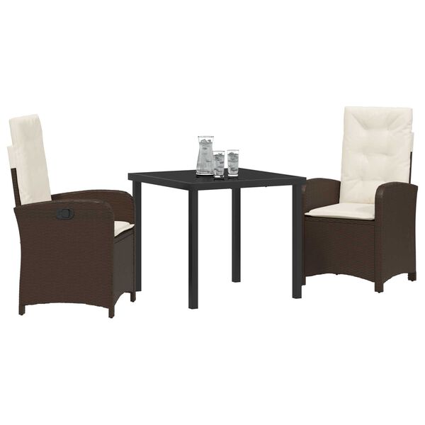 vidaXL Conjunto de Comedor de Jard&iacute;n 3 pcs Marr&oacute;n rat&aacute;n sint&eacute;tico