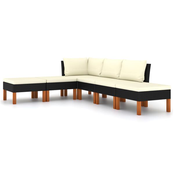 vidaXL Set de muebles de jard&iacute;n 6 pzas y cojines rat&aacute;n sint&eacute;tico negro
