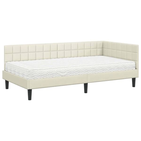 vidaXL Estructura de Cama Esquina con Colch&oacute;n Manual Crema 90 x 190 cm