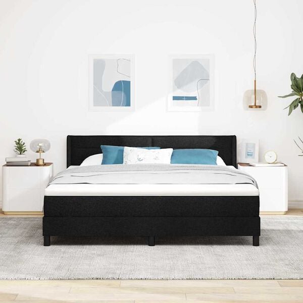 vidaXL Cama tipo Box Spring con colch&oacute;n Negro 200 x 180 cm Poli&eacute;ster
