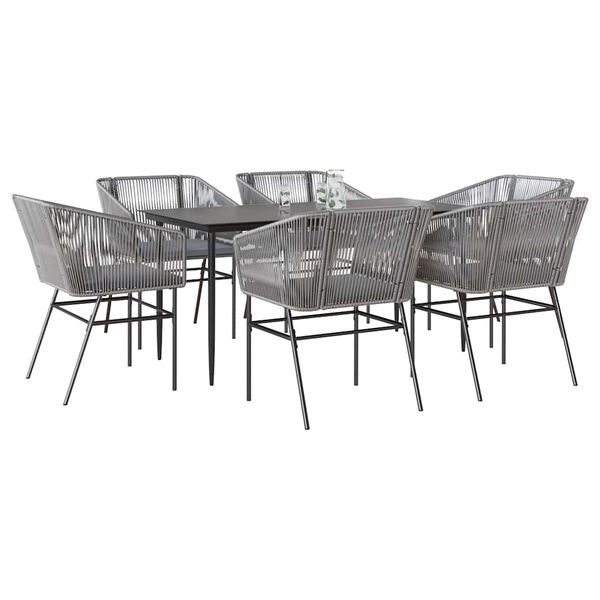 vidaXL Juego comedor jard&iacute;n 7 pzas cojines rat&aacute;n sint&eacute;tico vidrio gris