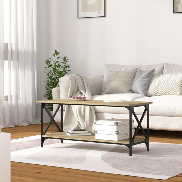 vidaXL Mesa de centro madera y hierro roble Sonoma 100x45x45 cm