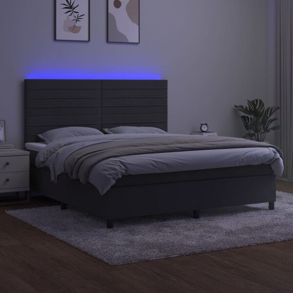 vidaXL Cama box spring colch&oacute;n y LED terciopelo gris oscuro 160x200 cm