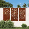 vidaXL Adorno pared jard&iacute;n 3 pzas acero corten dise&ntilde;o &aacute;rbol 105x55 cm