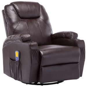 vidaXL Sill&oacute;n de masaje mecedora de cuero sint&eacute;tico marr&oacute;n