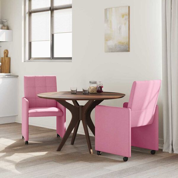 vidaXL Sillas de Comedor con Ruedas 2 pcs Rosa 58 x 65 x 94 cm tela