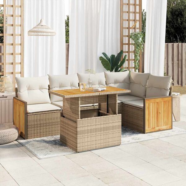 vidaXL Set sof&aacute;s jard&iacute;n y cojines 6 pzas rat&aacute;n sint&eacute;tico acacia beige