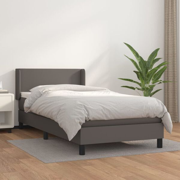 vidaXL Cama box spring con colchón cuero sintético gris 100x200 cm