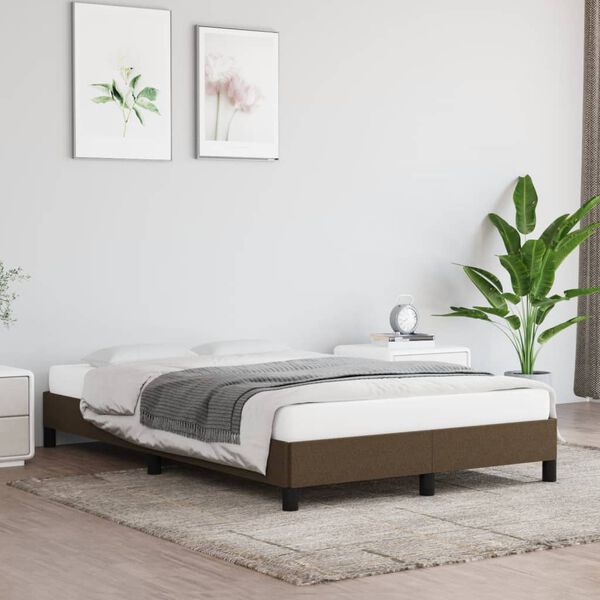 vidaXL Estructura de cama sin colch&oacute;n tela marr&oacute;n oscuro 120x190 cm