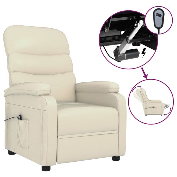 vidaXL Sillón reclinable eléctrico de cuero sintético crema