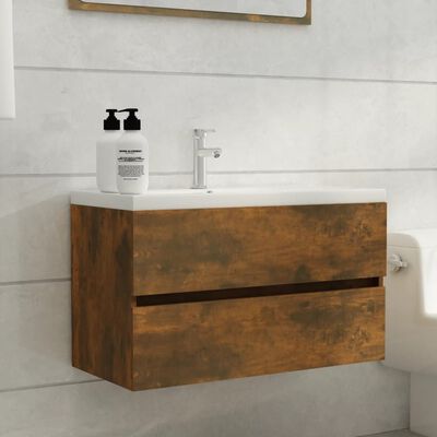 vidaXL Mueble lavabo madera contrachapada roble ahumado 80x38,5x45cm