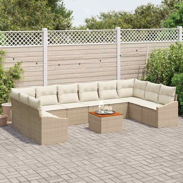 vidaXL Conjunto de sof&aacute;s de jard&iacute;n 11 pcs Beige rat&aacute;n sint&eacute;tico