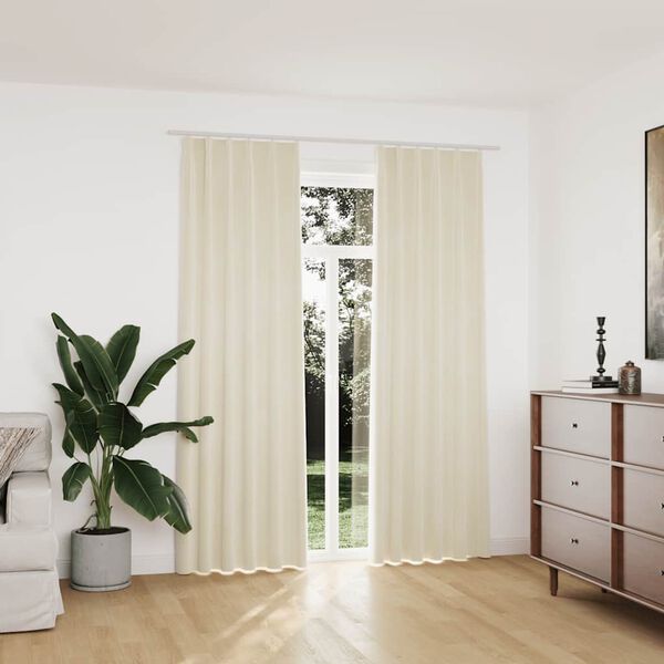 vidaXL Cortinas opacas con ganchos 2 pzas terciopelo crema 140x225 cm