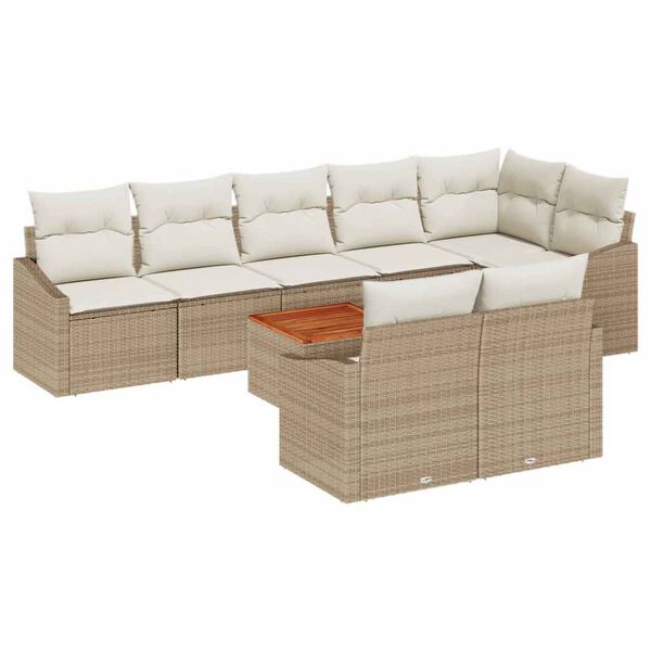 vidaXL Conjunto de sof&aacute;s de jard&iacute;n 9 pcs Beige rat&aacute;n sint&eacute;tico