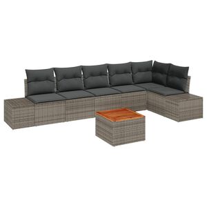 vidaXL Conjunto de sof&aacute;s de jard&iacute;n 7 pcs Gris rat&aacute;n sint&eacute;tico