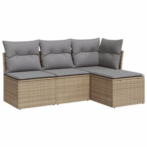 vidaXL Juego de sof&aacute;s jard&iacute;n con cojines 4 pzas rat&aacute;n sint&eacute;tico beige