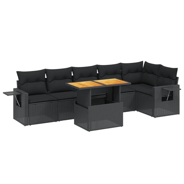 vidaXL Set de comedor de jard&iacute;n 7 pzas y cojines rat&aacute;n sint&eacute;tico negro