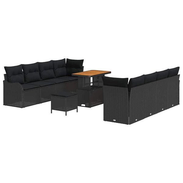 vidaXL Conjunto de sof&aacute; de jard&iacute;n con coj&iacute;n con almohada 11 pcs Negro