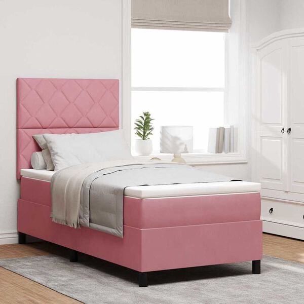 vidaXL Cama tipo Box Spring con colch&oacute;n Rosa 90 x 190 cm Terciopelo