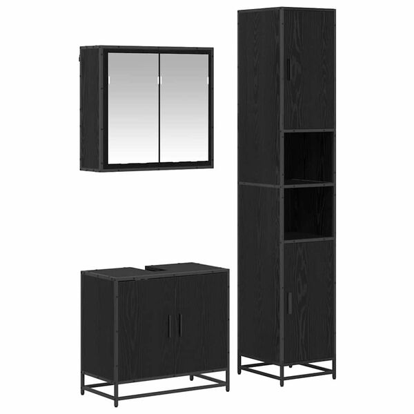 vidaXL Juego de muebles de ba&ntilde;o 3 pcs Roble Negro Madera de ingenier&iacute;a