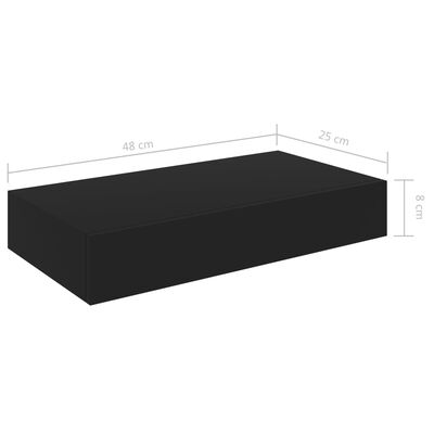 vidaXL Estante flotante de pared con cajón negro 48x25x8 cm