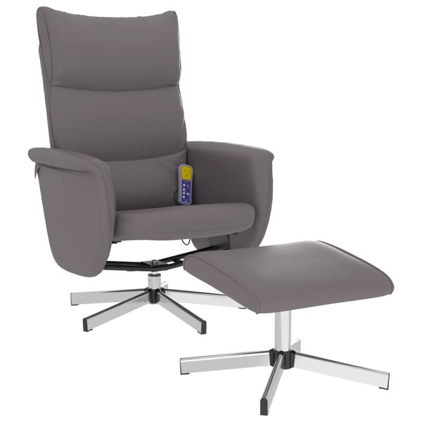 vidaXL Sill&oacute;n de masaje reclinable con reposapi&eacute;s cuero sint&eacute;tico gris