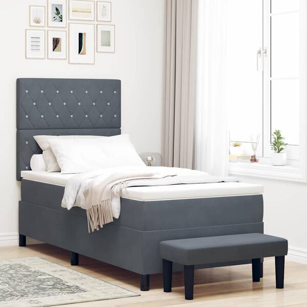 vidaXL Cama tipo Box Spring Gris oscuro 90 x 190 cm Terciopelo