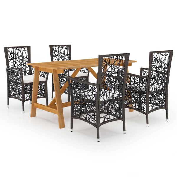 vidaXL Juego de comedor para jard&iacute;n 5 piezas marr&oacute;n