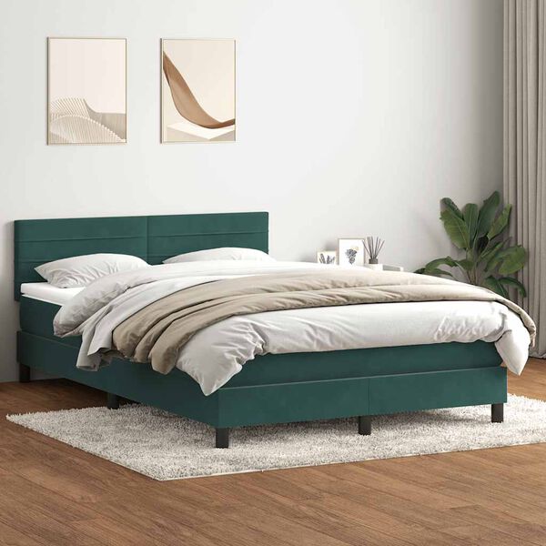 vidaXL Cama box spring con colch&oacute;n terciopelo verde oscuro 160x220 cm