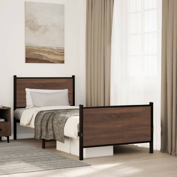 vidaXL Estructura de cama sin colchón metal marrón roble 75x190 cm