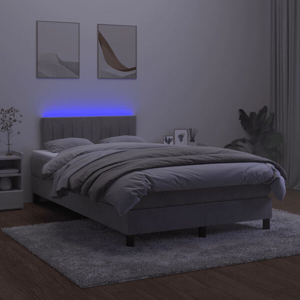 vidaXL Cama box spring colch&oacute;n y LED terciopelo gris claro 120x200 cm