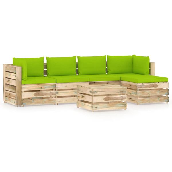 vidaXL Muebles de jard&iacute;n 6 piezas con cojines madera impregnada verde