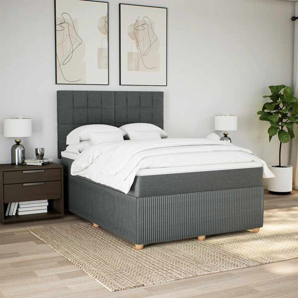 vidaXL Cama box spring con colch&oacute;n tela gris oscuro 140x200 cm