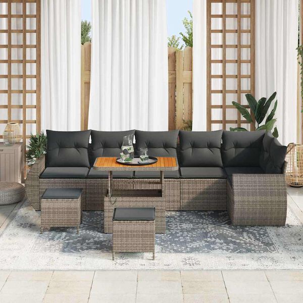 vidaXL Conjunto de sof&aacute;s de jard&iacute;n 9 pcs Gris rat&aacute;n sint&eacute;tico