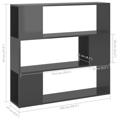 vidaXL Estantería/divisor de espacios gris brillo 100x24x94 cm