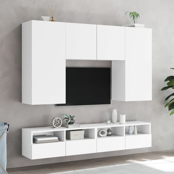 vidaXL Muebles de TV de pared 5 piezas madera de ingenier&iacute;a blanco