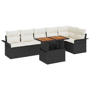 vidaXL Conjunto de sof&aacute; de jard&iacute;n 7 pcs Negro Polirat&aacute;n