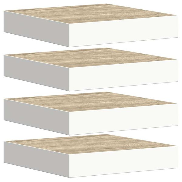 vidaXL Estante flotante pared 4 uds MDF roble y blanco 23x23,5x3,8 cm