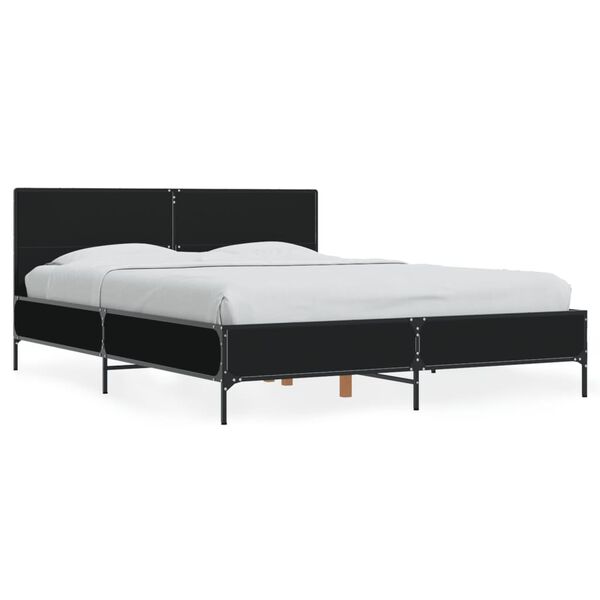 vidaXL Estructura de cama madera de ingenier&iacute;a y metal negro 135x190cm