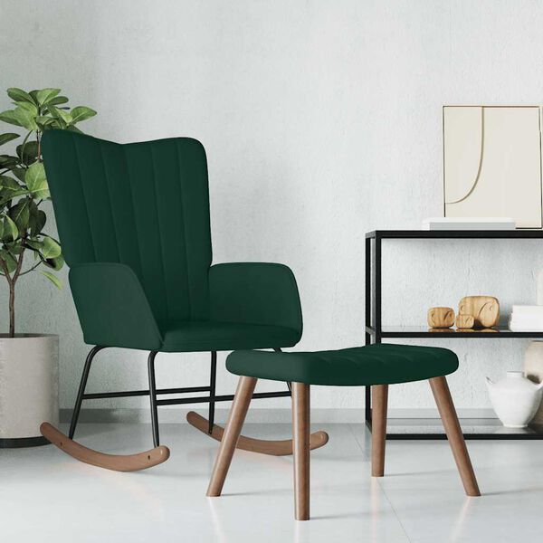 vidaXL Silla mecedora con reposapi&eacute;s terciopelo verde oscuro
