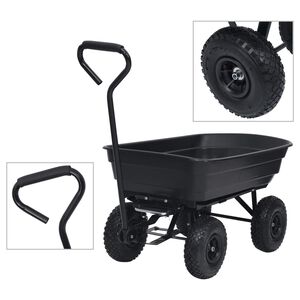 vidaXL Carrito de mano basculante para jard&iacute;n 300 kg 75 L negro