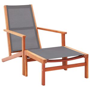 vidaXL Silla de jard&iacute;n con reposapi&eacute;s madera eucalipto textilene gris