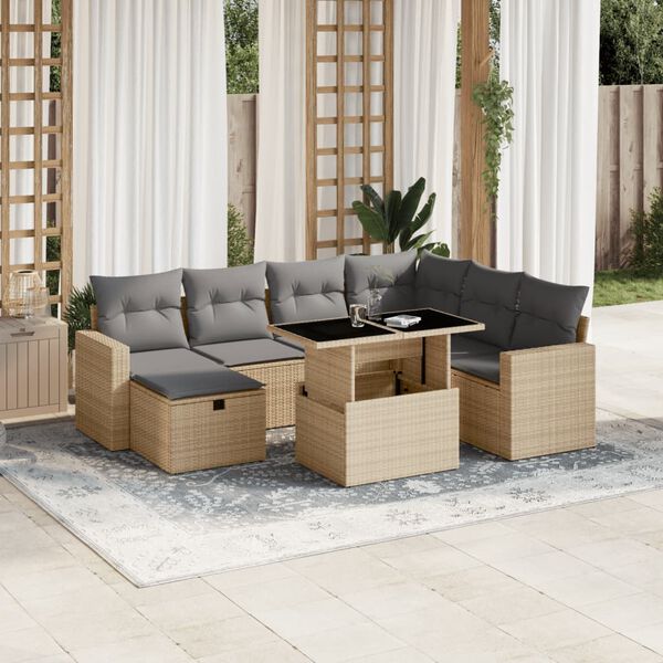 vidaXL Set de sof&aacute;s de jard&iacute;n y cojines 8 piezas rat&aacute;n sint&eacute;tico beige