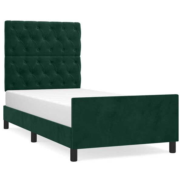 vidaXL Estructura de cama sin colch&oacute;n terciopelo verde oscuro 80x200cm